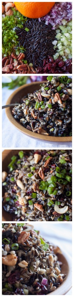 Cold Rice Salad for Fall-Wild rice, nuts, dried cranberries and a hint of orange in the vinaigrette. Outstanding! Perfect side for Thanksgiving or Christmas.