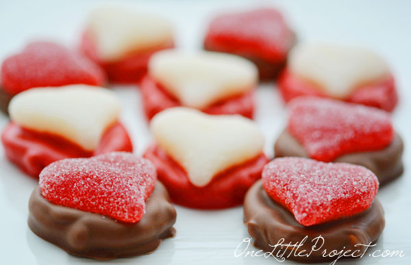 One Little Project chocolate covered pretzel heart treats