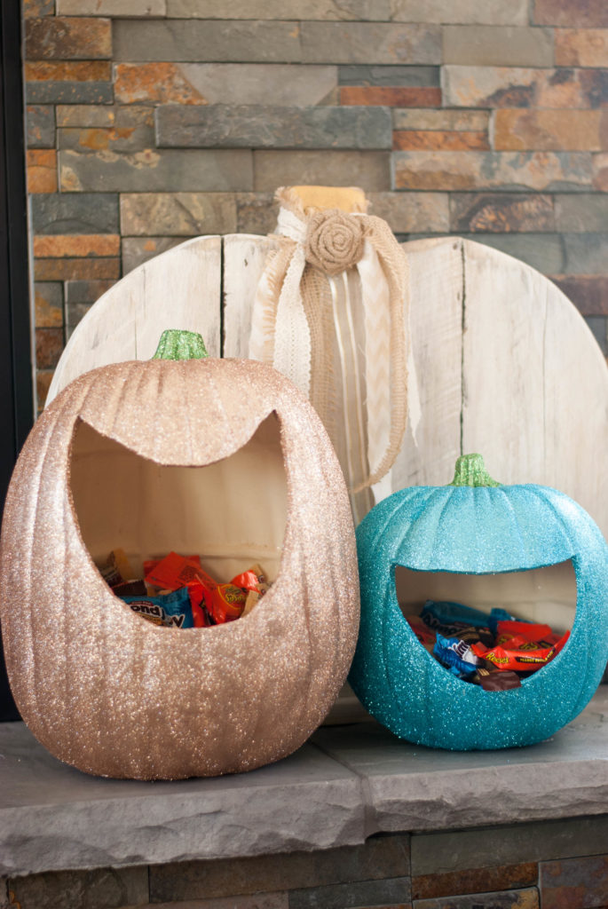 Made with craft pumpkins, these are super easy to make and really add a sparkle to your holidays!